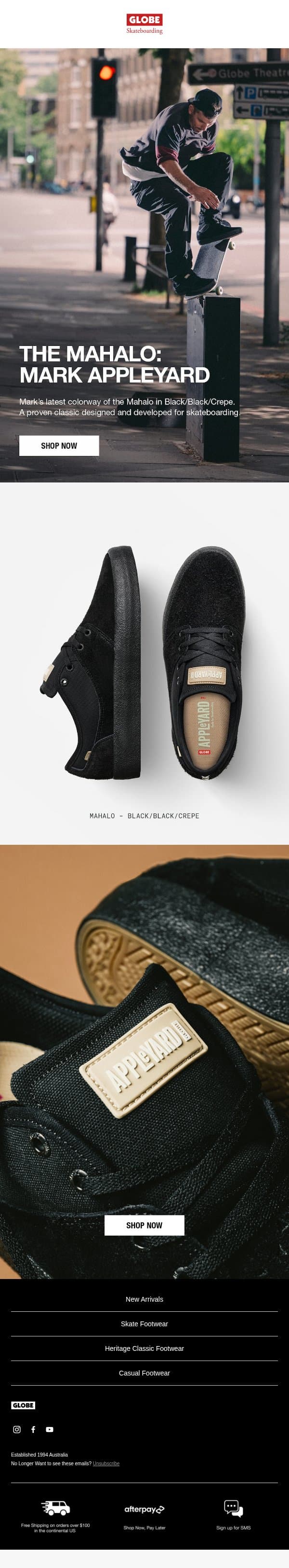 The Mahalo by Mark Appleyard | New Colorway email from Globe Brand screenshot