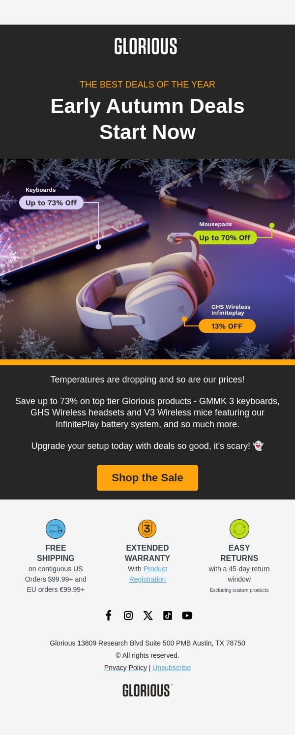 Early Autumn Deals Start Now! email from Glorious PC Gaming Race screenshot