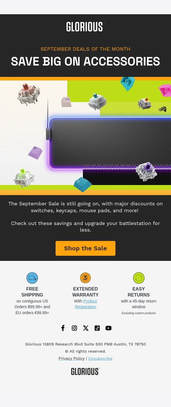 The Big Savings Continue 💰 email from Glorious PC Gaming Race screenshot