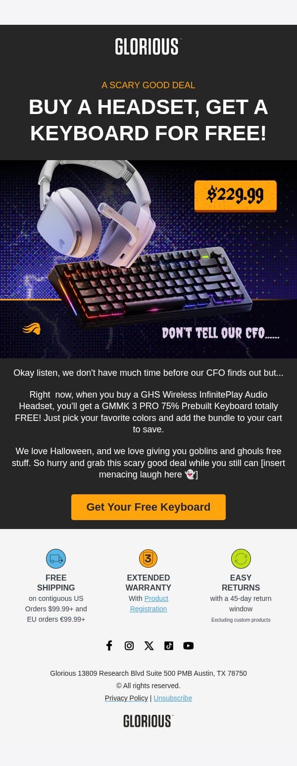 A New Terrifyingly Good Bundle Has Arrived! email from Glorious PC Gaming Race screenshot