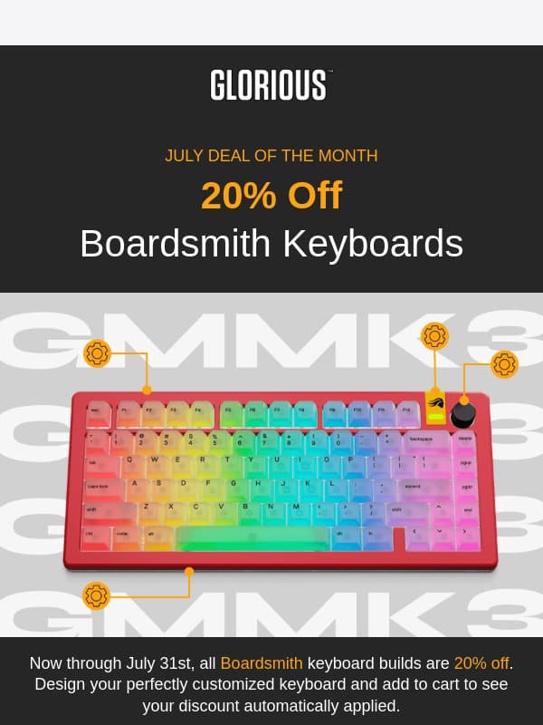 Save 20% On All Boardsmith Keyboard Builds ⌨️ email from Glorious PC Gaming Race