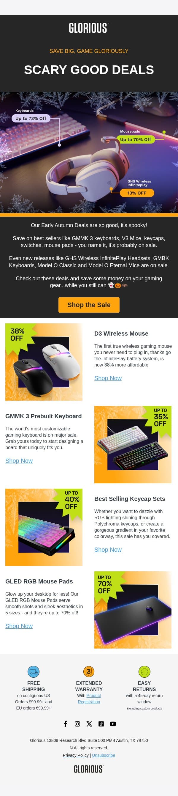 Scary Good Deals Available on Glorious Gear email from Glorious screenshot