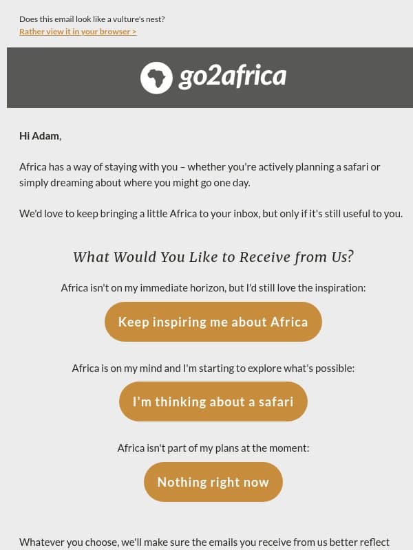 Is Africa still on your mind? email from Go2Africa
