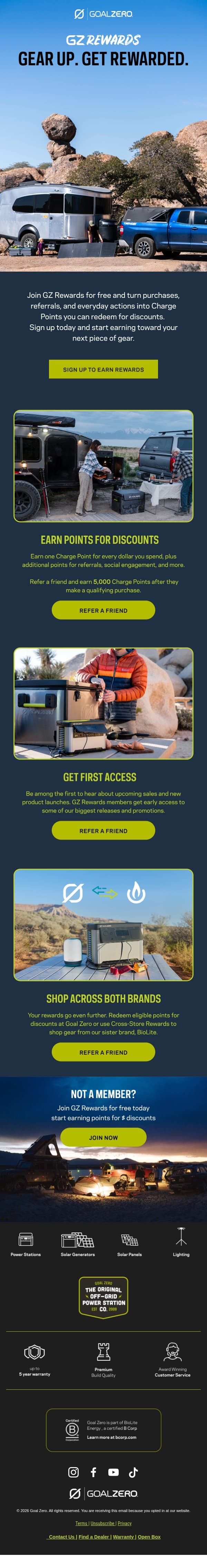 Turn Every Purchase Into Rewards 💰 email from Goal Zero screenshot