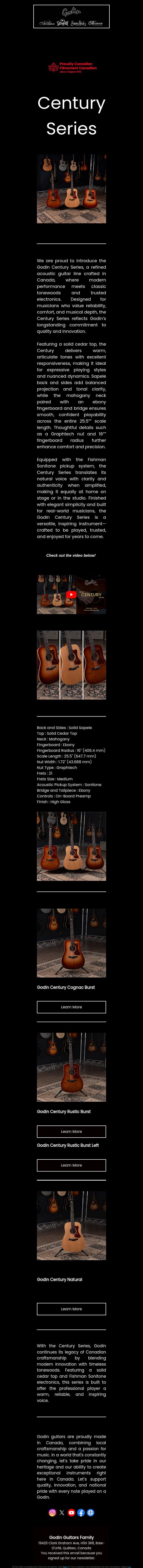 Discover the Century series! email from Godin Guitars screenshot