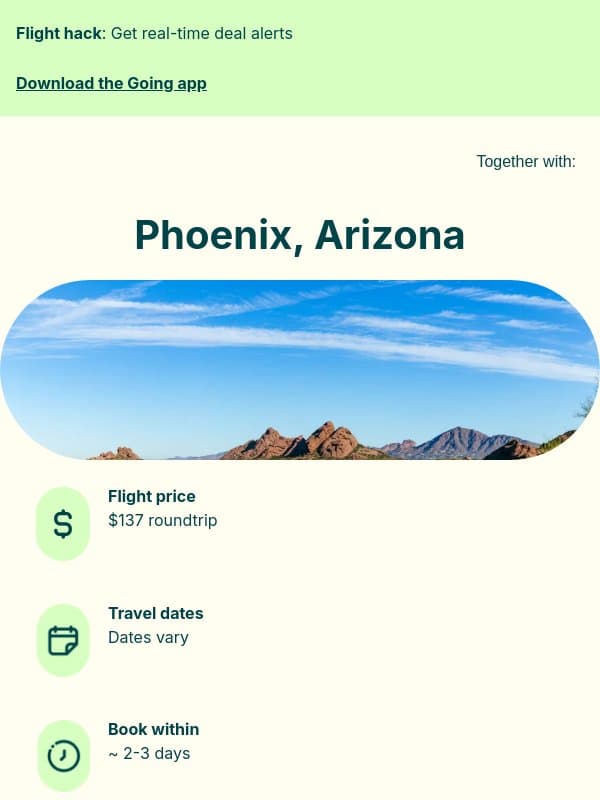 🏜️ Phoenix / Grand Canyon — $137 (May-Jun / Aug-Sep) email from Going