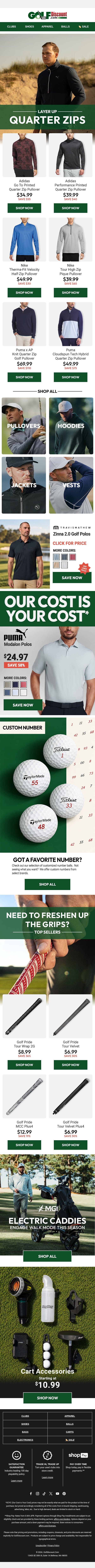 Layer Up for Fall with Golf Quarter Zips email from Golf Discount screenshot