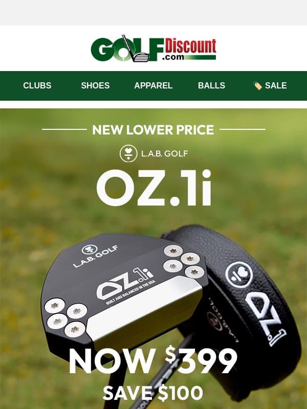 LAB Golf OZ.1i Black Putter Now $399, Save $100 email from Golf Discount