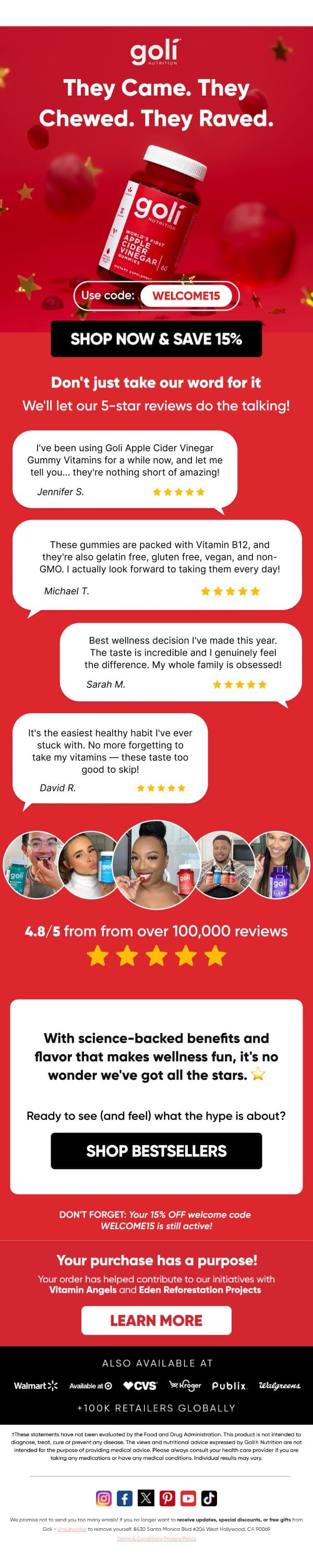They came. They chewed. They raved. email from Goli Nutrition screenshot