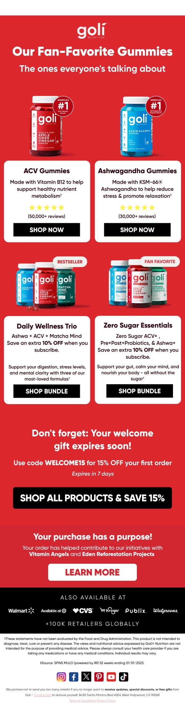 Our fan-favorite gummies (+ your 15% OFF expires soon) email from Goli Nutrition screenshot