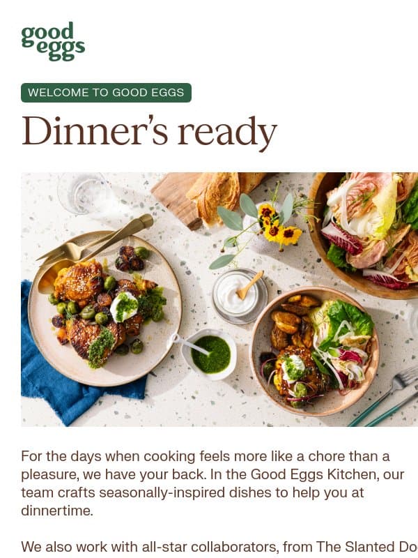 Order dinner from Good Eggs Kitchen email from Good Eggs