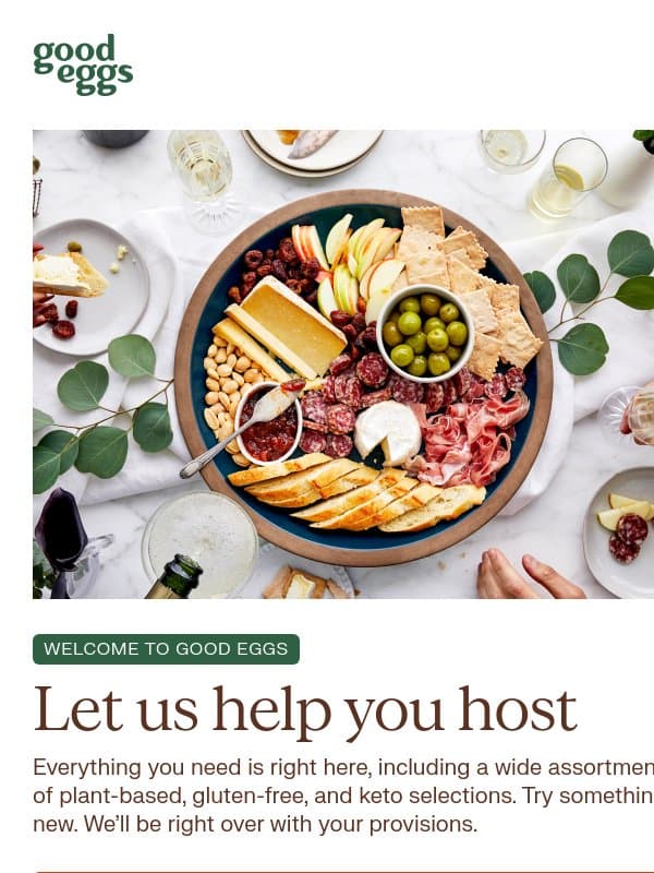 Everything you need for a party spread email from Good Eggs