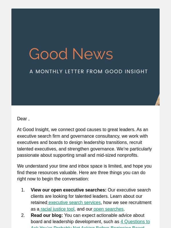 Thanks for joining our community! We’re glad you’re here. email from Good Insight