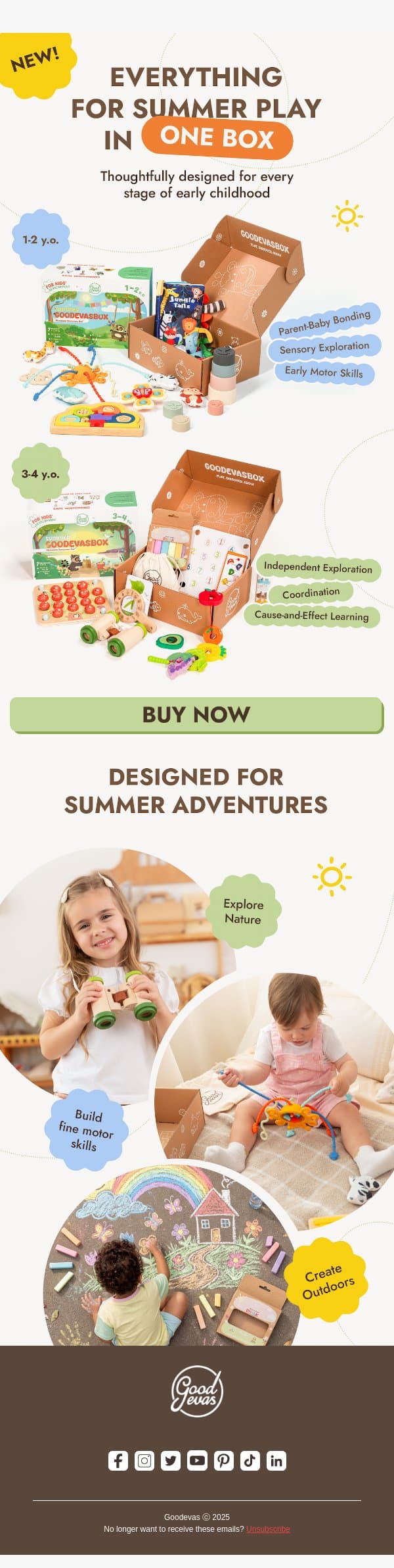 New: One Box. Endless Summer Adventures. ☀️ email from Goodevas screenshot