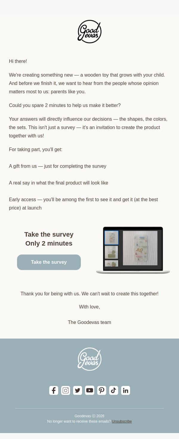 What if YOU designed the toy? đź‘€ email from Goodevas screenshot