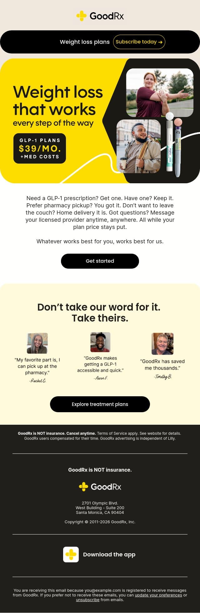 Weight loss that works for you email from GoodRx Care screenshot