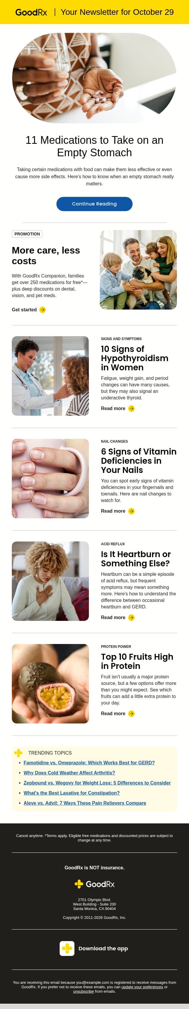 11 Medications to Take on an Empty Stomach email from GoodRx Care screenshot