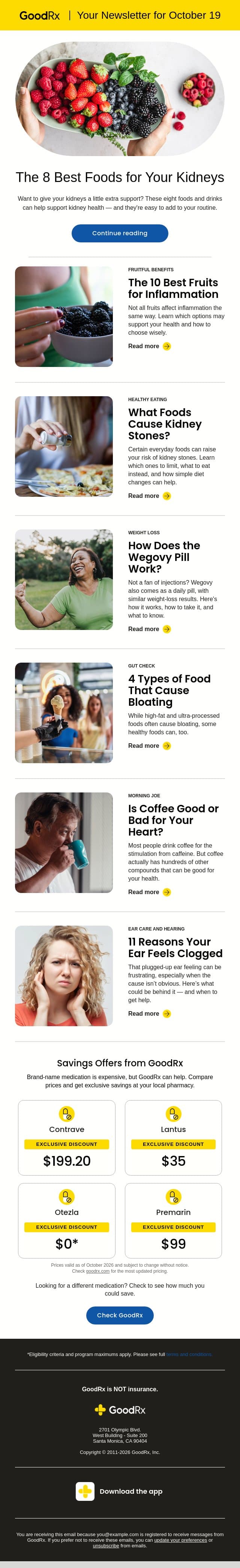 The 8 Best Foods for Your Kidneys email from GoodRx Care screenshot