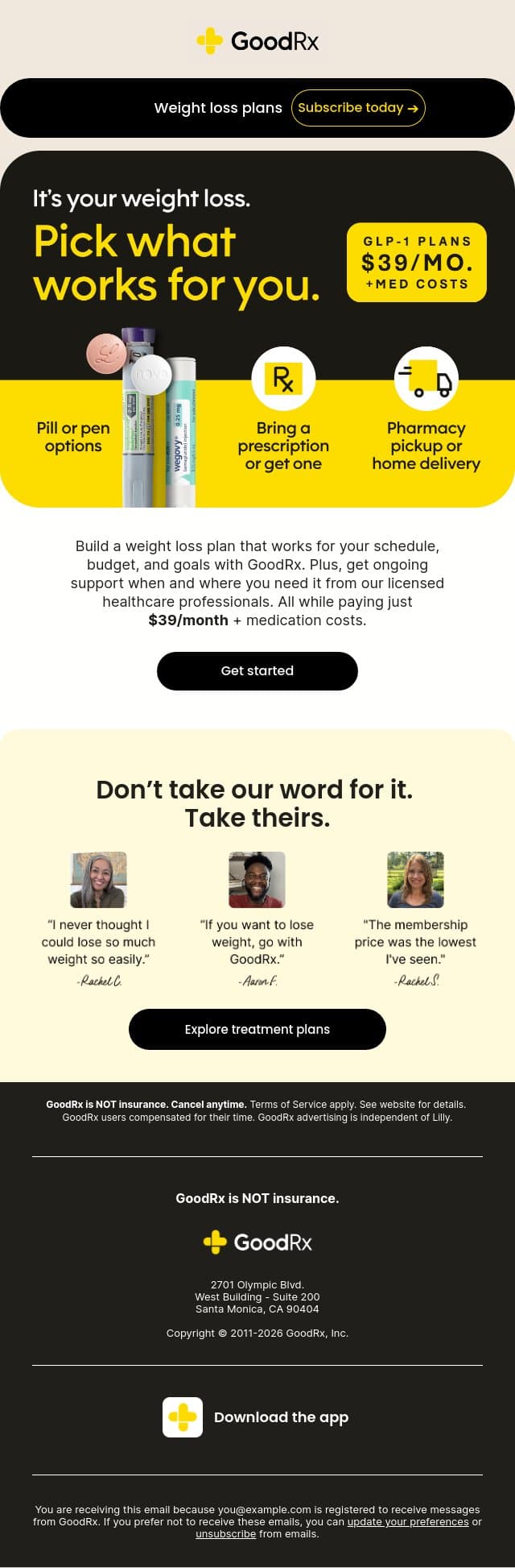 Weight loss that’s built for real life email from GoodRx Care screenshot