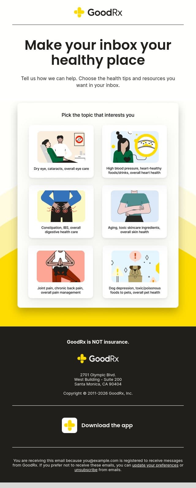 Make your inbox your healthy place email from GoodRx Care screenshot