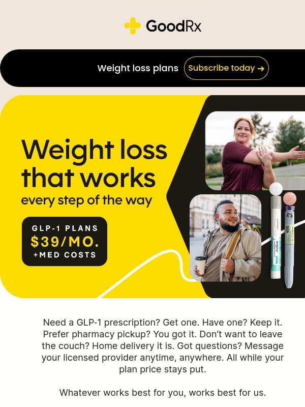 Weight loss that works for you email from GoodRx Care