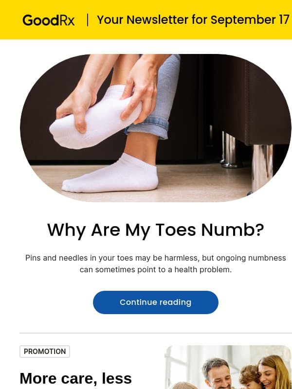 Why Are My Toes Numb? email from GoodRx Care
