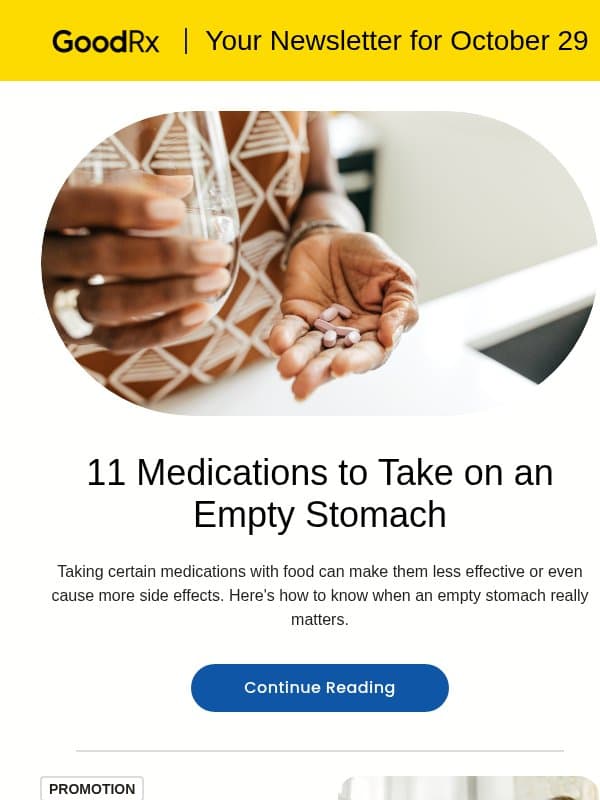 11 Medications to Take on an Empty Stomach email from GoodRx Care