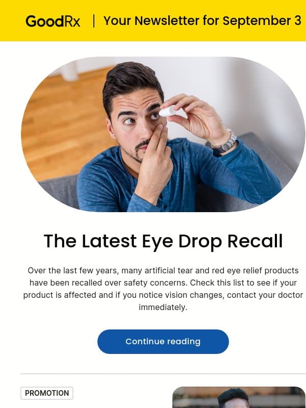 Another Recall Alert for Eye Drops email from GoodRx Care