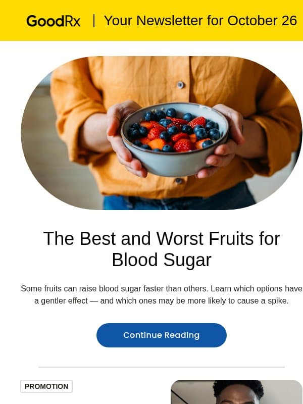 The Best and Worst Fruits for Blood Sugar email from GoodRx Care
