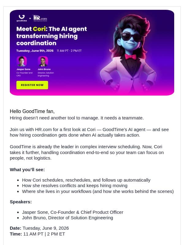Meet Cori: the AI agent redefining hiring coordination email from GoodTime.io