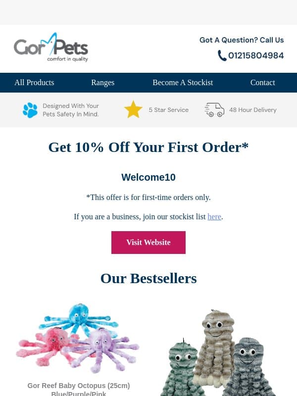 Your Welcome Offer Awaits! email from Gor Pets