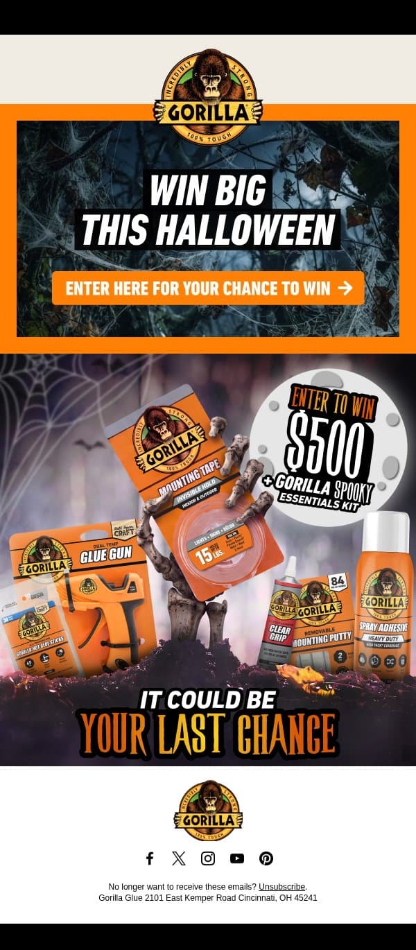 Win Big this Halloween email from Gorilla Glue screenshot