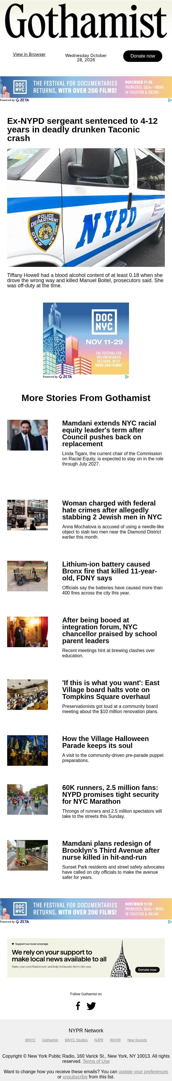 Ex-NYPD sergeant sentenced in deadly drunken Taconic crash email from Gothamist screenshot