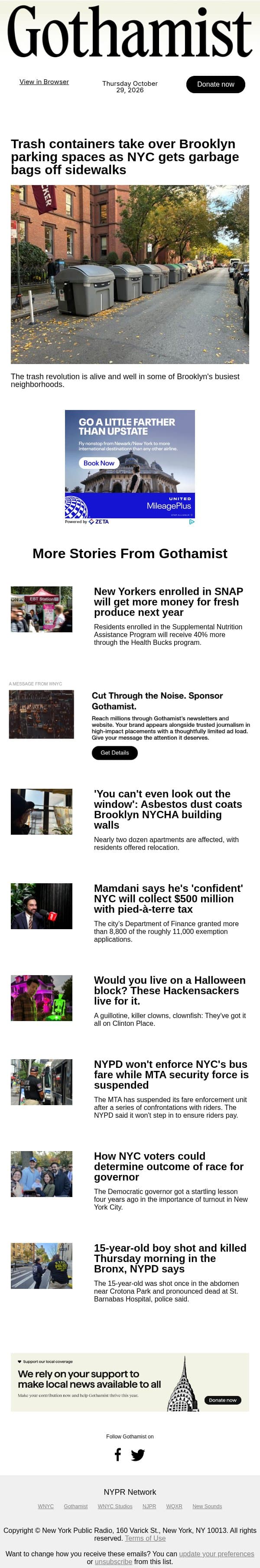 NYC gets garbage bags off the sidewalks in Brooklyn email from Gothamist screenshot