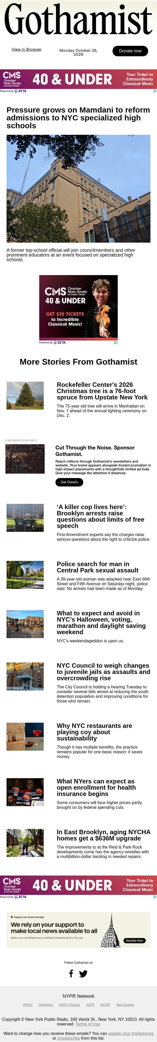 Mamdani faces pressure to reform NYC high school admissions email from Gothamist screenshot