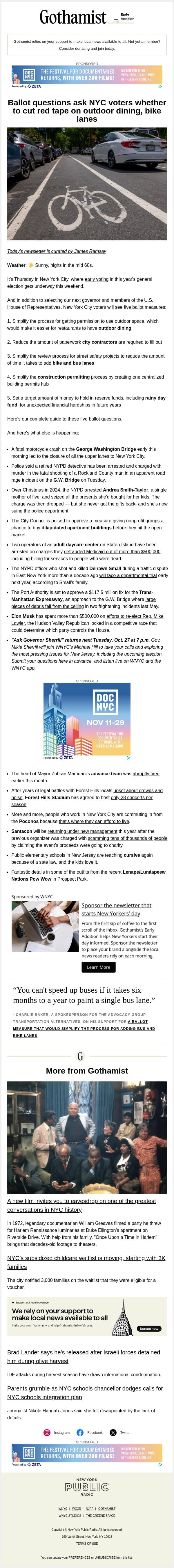 Your guide to NYC's ballot questions email from Gothamist screenshot