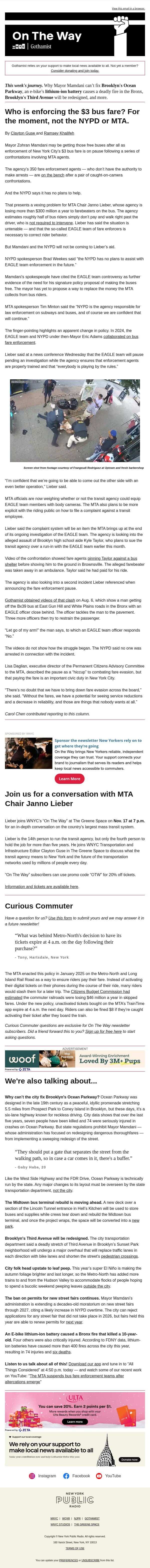 No one is enforcing NYC’s bus fare right now email from Gothamist screenshot