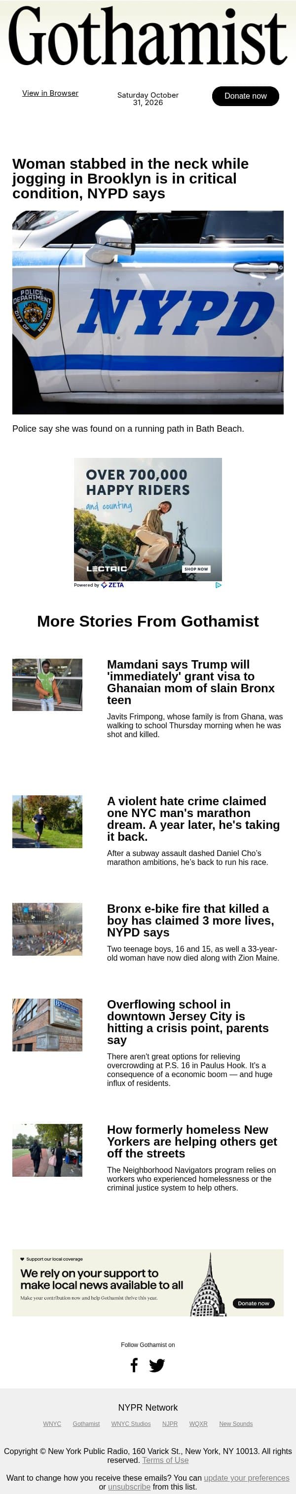 Brooklyn jogger stabbed in the neck on waterfront trail email from Gothamist screenshot
