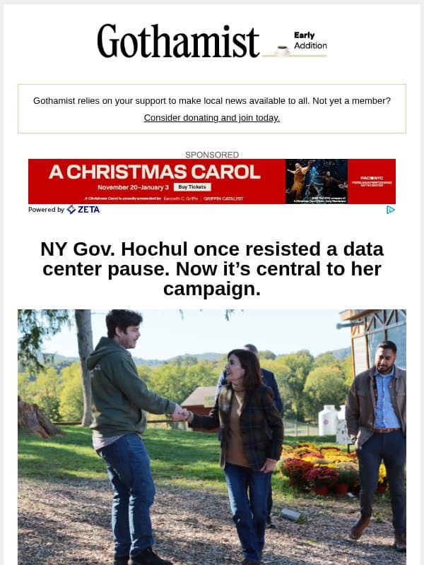 Gov. Hochul's change of tune on data centers email from Gothamist