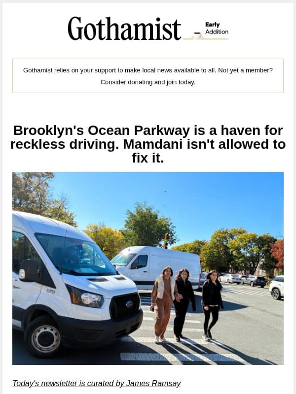 Ocean Parkway is a haven for reckless driving. Mamdani can't fix it. email from Gothamist