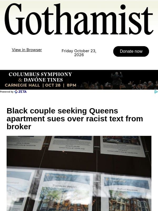 Black couple sues over racist text from broker email from Gothamist