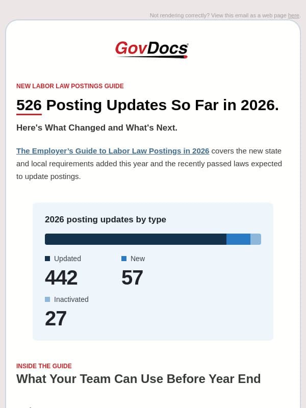 Your new 2026 labor law postings guide email from GovDocs