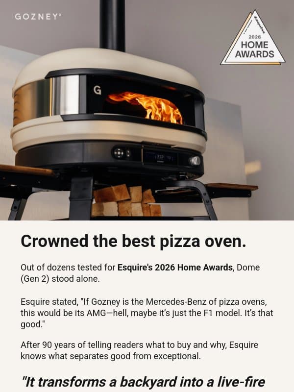 Esquire called it the best pizza oven they've tested. email from Gozney