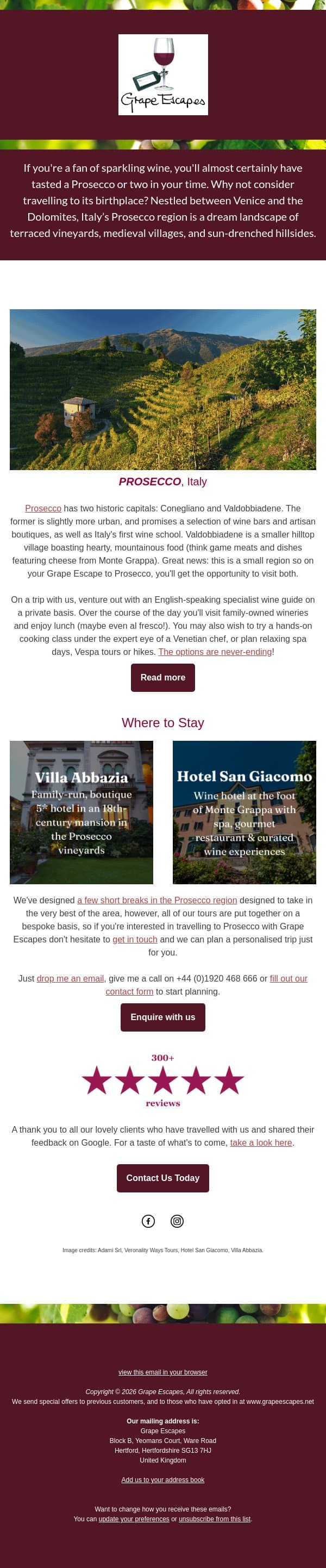 Why you shouldn't overlook Prosecco email from Grape Escapes screenshot