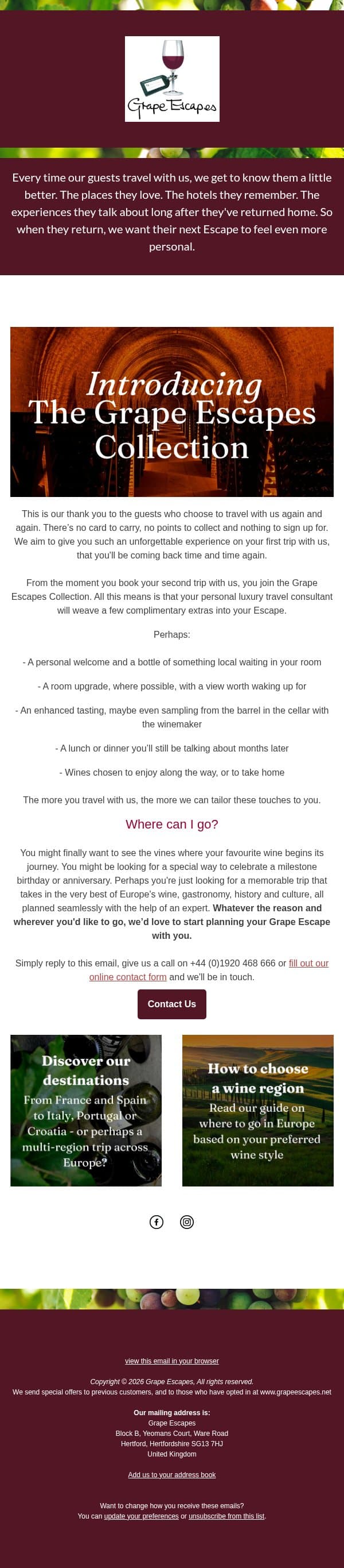 Introducing the Grape Escapes Collection email from Grape Escapes screenshot