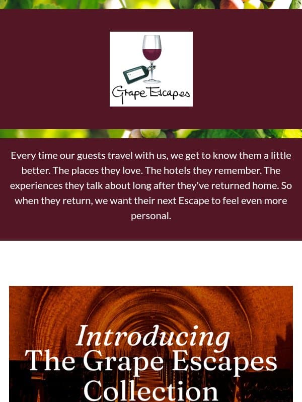 Introducing the Grape Escapes Collection email from Grape Escapes