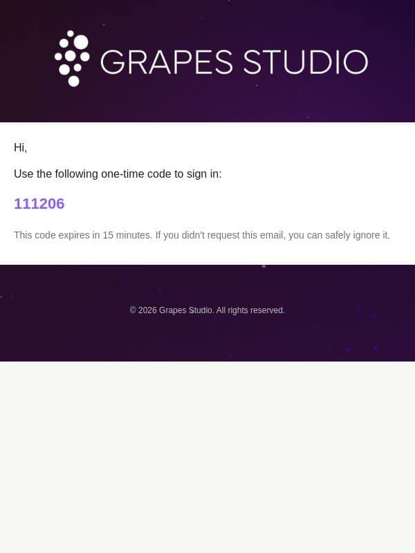Sign in to Grapes Studio email from GrapesJS screenshot