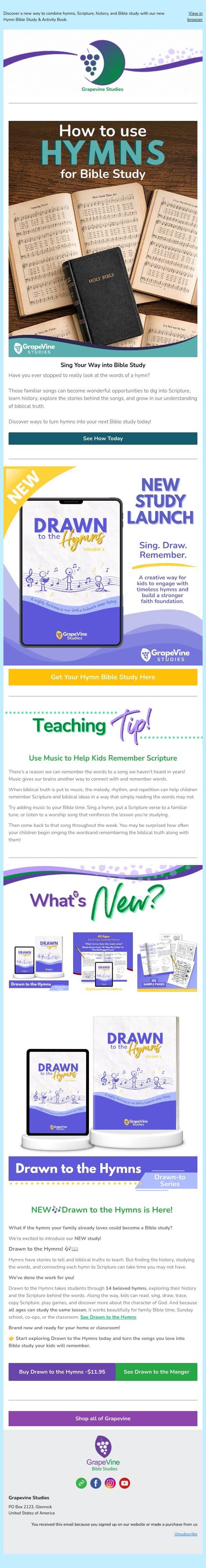 NEW! Turn Hymns Into Bible Study🎶📖 email from Grapevine Studies screenshot