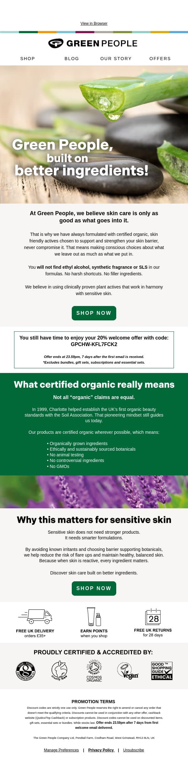 Hi there, here's what makes us different email from Green People screenshot