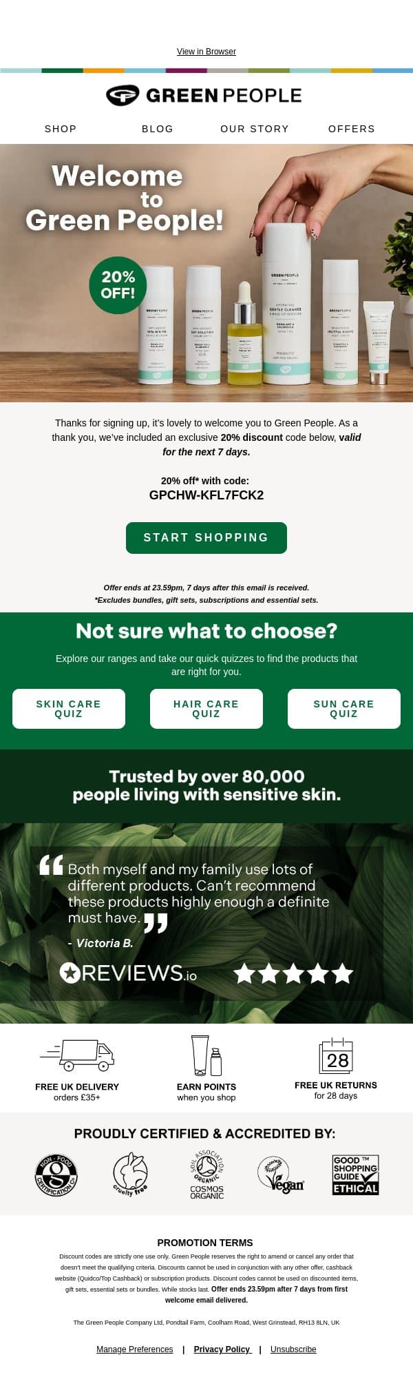 Welcome to Green People email from Green People screenshot